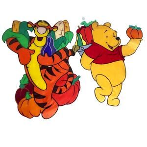 Vintage Disney Winnie The Pooh Tigger Halloween Fall Flag Pennant Set of 2